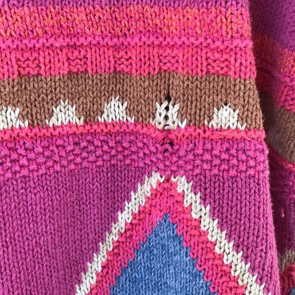 VTG 80s-90s Hand Knit Sweater, Bold Geometric Floral, Medium Oversized - Picture 6 of 6